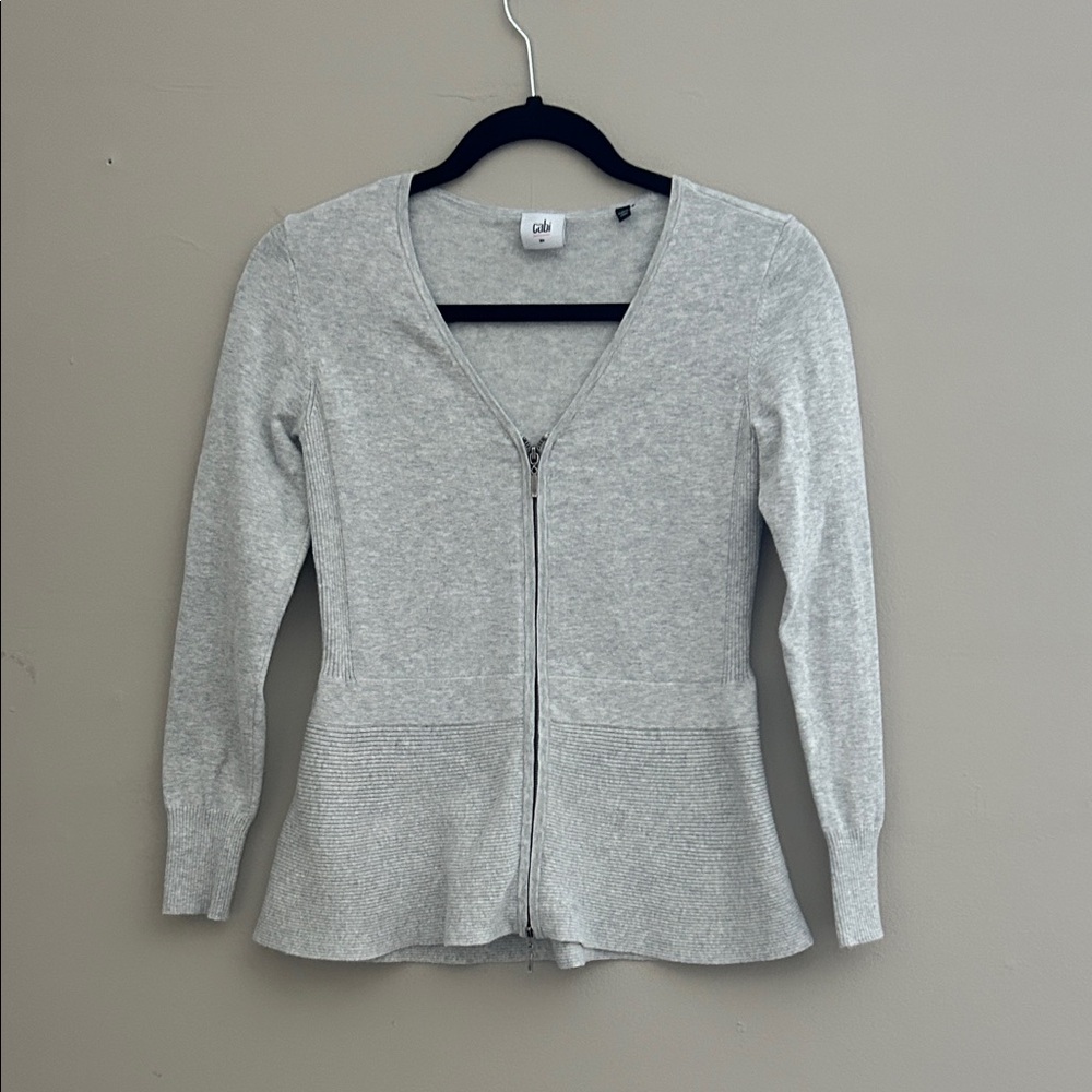 CAbi Light Gray Zip-Up Cardigan